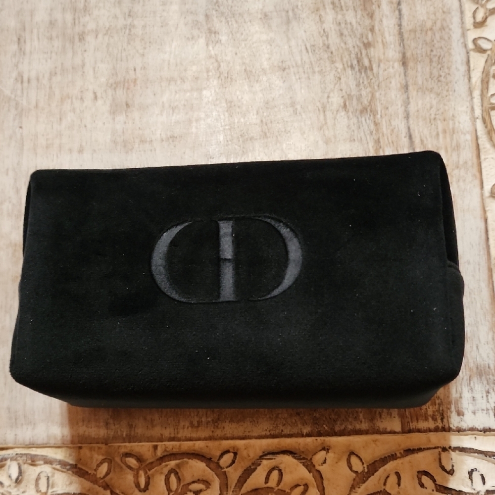Dior Soft Black Cosmetic Pouch With Gold Accents